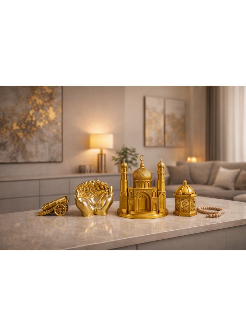 Luxury Ramadan Resin Decor Set – Mosque, Lantern, Ramadan Cannon & Prayer Hands | Elegant Home Décor - Image 3